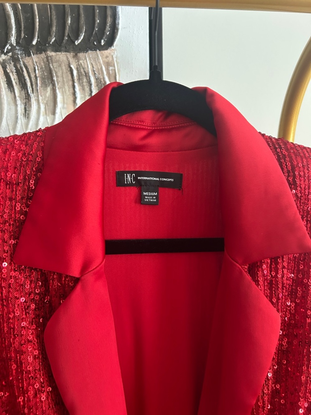 INC International Concepts Red Sequin Jumpsuit with Shawl Collar - Picture 5 of 5